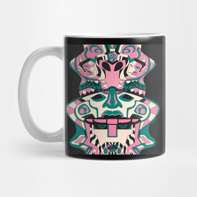 mayan sentinel totem in ecopop pattern in floral design by jorge_lebeau